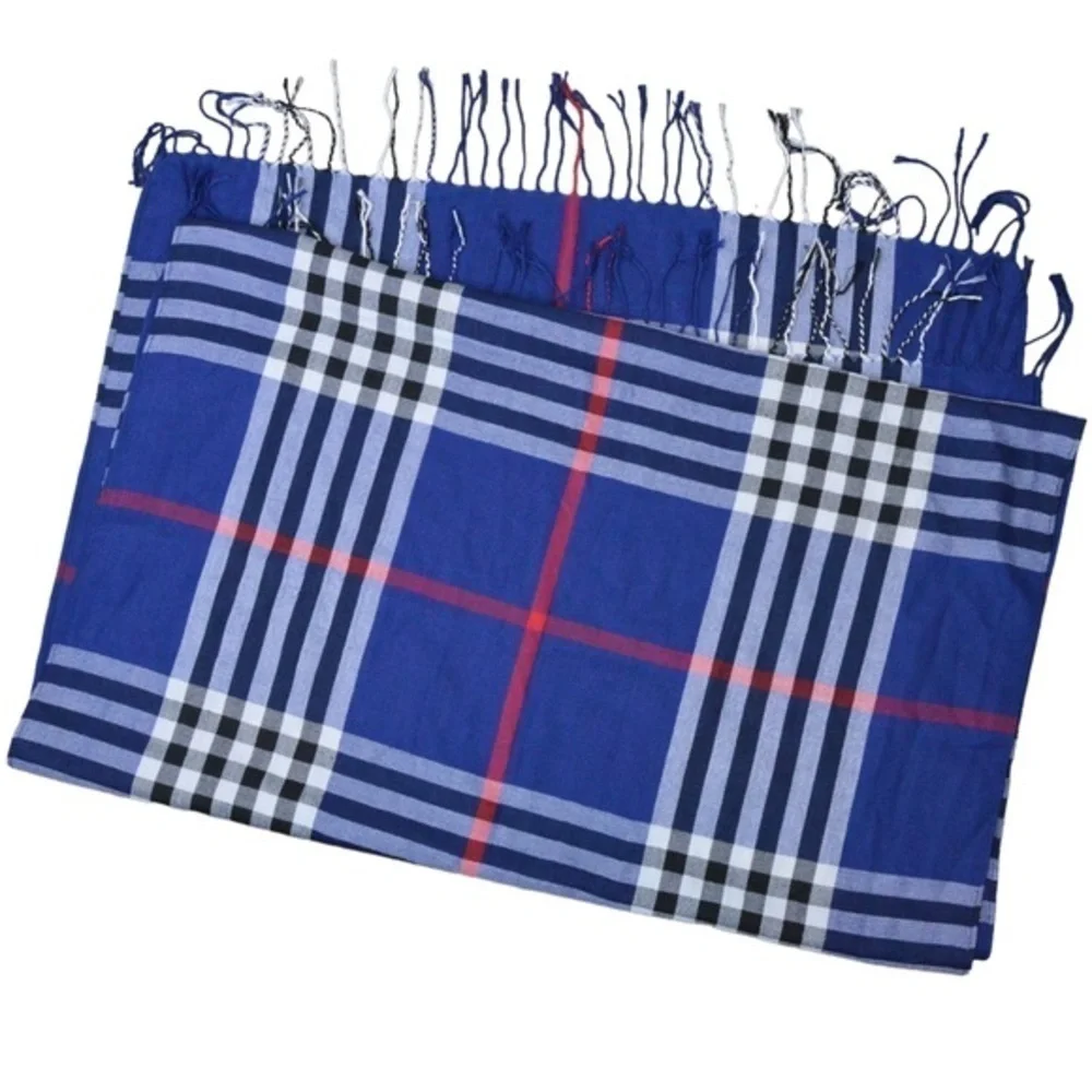 Pashmina Lightweight Silk Blend Plaid Twist‎ Fringe Blanket Scarf